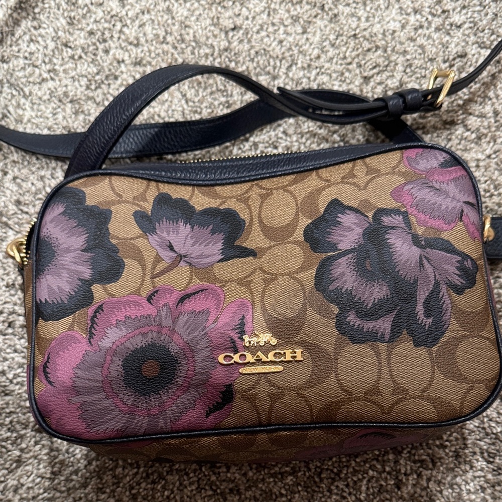 Coach Tan and Purple Floral Crossbody Bag